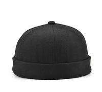 Men Women Hats Skullcap Beanie Worker Sailor Cap Worker Hat Rolled Cuff Retro Fashion Brimless Hat with Adjustable, Multiple Colour (Black)