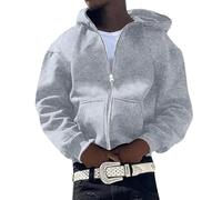 Men Women Hoodie European American Personality Embroidery Casual Hoodie Cardigan Coat Men Sweatshirt Jacket Solid Color Full Zip Sweater (Grey, XXL)