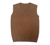 Men Women Knitted Cotton V-Neck Vest JK Uniform Pullover Sleeveless Sweater School Cardigan, Chocolate, XXL