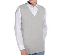 Men Women Knitted Cotton V-Neck Vest JK Uniform Pullover Sleeveless Sweater School Cardigan - grey - XXL