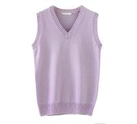 Men Women Knitted Cotton V-Neck Vest JK Uniform Pullover Sleeveless Sweater School Cardigan - purple - XXL