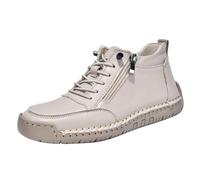 Men Women Leather Boots Flat Sole Handmade Shoes Outdoor Walking Shoes Solid Color Slip On Side Zip Couple Footwear Suitable for Hiking Camping Travel Running Beige
