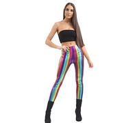 Men Women Metallic Shiny Rainbow Hot Pants | Metallic Rainbow Leggings | Rainbow Cycling Shorts | Unisex Stretchy Wet Look Gay Pride Clothing Accessories (XXL, Rainbow Shiny Metallic Leggings)