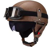 Men Women Moped Scooter Helmet Motorcycle Half Helmets DOT/ECE Approved Open Face Motorbike Helmet Vintage Half Shell Helmet with Goggles for Motorcycle Scooter Cruiser 2,XL(61-62CM)