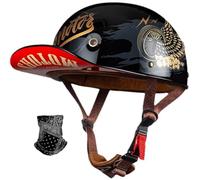 Men Women Motorcycle Half Helmet, German Style Baseball Cap Helmet Cool Open Face Helmets, Approved DOT/ECE-R22.06 Skull Cap Helmets with Mask, for Scooter Cruiser Moped