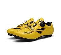 Men Women MTB Cycling Shoes Breathable Leather Upper SPD Nylon Sole Mountain Bike Trainers Spin Road Shoes Flat Yellow