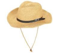 Men Women Panama Hat Cowboy Straw Hat with Leather Band Windproof Rope Retro Western Cowboy Riding Hat Wide Brim Cap Hat Summer Beach Sun Hat Rollable Straw-Fedora Hat Beige