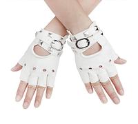 Men Women Punk Gloves Leather Half Finger Cycling Gloves Breathable Flexible Motorcycle Driving Fingerless Gloves Adjustable Rivets Belt Dance Performances Gloves for Street Dance Hip Hop Party