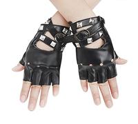 Men Women Punk Gloves Leather Half Finger Cycling Gloves Breathable Flexible Motorcycle Driving Fingerless Gloves Adjustable Rivets Belt Dance Performances Gloves for Street Dance Hip Hop Party