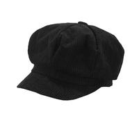 Men Women Retro 8 Panels Corduroy-Newsboy-Caps with Brim-Vintage Cap Preppy Fall Winter Cute Hat, Black, M/L