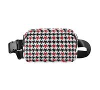Men Women Sling Bag Travel Accessory Cute Water Resistant Fanny Waist Pack with Adjustable Strap for Travel Shopping Running, Black and Red Houndstooth, Black And Red Houndstooth, One Size