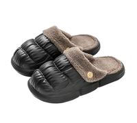 Men Women Slippers Waterproof Garden Clogs Furry Lined Wide Fit Slipper Cosy Soft Memory Foam Indoor Slides Outdoor Anti Skid Thick Sole Fleece Footwear (Black, 5.5)