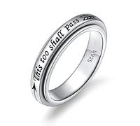 Men Women Spinner Ring 925 Sterling Silver Moon Star Fidget Rings for Anxiety Stress Relieving ADHD Autism Rings with Message Keep Going This Too Shall Pass Inspirational Band Ring, 5, Sterling