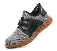 Men Women Steel Toe Work Shoe Puncture-Proof Safety Sneakers Lightweight Industrial Construction Shoe Lace up Utility Trainers Grey 6.5 UK