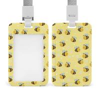 Men Women Vertical ID Badge Holder, Hard Plastic Card Protector Cover Case with Detachable Lanyards Cute Honeybee Bee Yellow Sliding Badges Holders