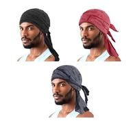 Men Women Vintage Durags Unisex Adults Outdoor Breathable Soft Long Tail Neck Flap Wide Strap Headwrap Pirate Turban Cycling Running Dancing Bandana Skull Cap