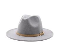 Men Women Wide Brim Fedora Hat Solid Color Elegant Adjustable Autumn Winter Cotton Jazz Caps Unisex Wedding Church Hats with Belt Buckle Grey