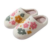 Men Women Winter Floral Pattern Thick Sole Warm Home Casual Cotton Slippers Women's Shoes Width H Black, pink, 2/2.5 UK