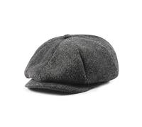 Men Women Wool Blend Newsboy Cap, 8 Panel, Herringbone Tweed, Irish Cabbie Ivy Gatsby Driving Hunting Hat, Black, 7 /7 1/8