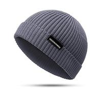 Men Women Wool Knit Cuffed Brimless Hats Docker Skull Cap Wild Warm Rolled Beanie for Adjustable Winter Hat (Grey)