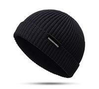 Men Women Wool Knit Cuffed Brimless Hats Docker Skull Cap Wild Warm Rolled Beanie for Adjustable Winter Hat (Black)