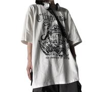 Men Women Y2K Goth Shirt Emo Alt Cross Graphic Tee Grunge Dark Academia T-Shirt Oversized Baggy Tops Clothes, White, XL