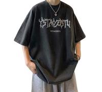 Men Women Y2K Goth T-Shirt Vintage Gothic Letter Graphic Tees Dark Academia Grunge Short Sleeve Baggy Top Streetwear Clothing, Black, Medium