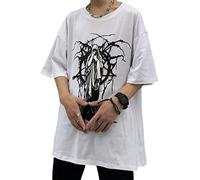 Men Women Y2K Gothic T-Shirt Tee Goth Witch Grunge Emo Alt Graphic Oversized Vintage Streetwear Techwear Cyberpunk, White, XX-Large
