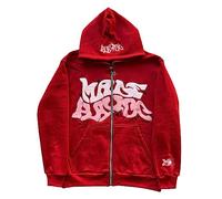 Men Women Y2k Graphic Pullover Hoodies Long Sleeve Letters Print Harajuku Oversized Sweatshirt Gothic Hip Hop Long Sleeve Jacket with Pockets (Red, L)