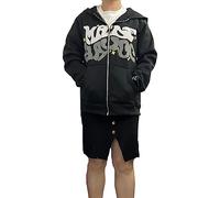 Men Women Y2k Graphic Pullover Hoodies Long Sleeve Letters Print Harajuku Oversized Sweatshirt Gothic Hip Hop Long Sleeve Jacket with Pockets (Black, M)