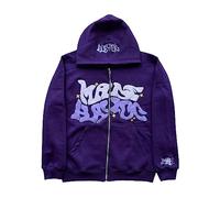 Men Women Y2k Graphic Pullover Hoodies Long Sleeve Letters Print Harajuku Oversized Sweatshirt Gothic Hip Hop Long Sleeve Jacket with Pockets (Purple, M)