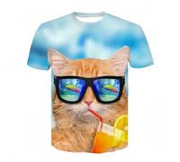 Men/Women's Fun Cat 3D Printed Novelty T-Shirts Crewneck Short Sleeves Colorful Cartoon Animals Graphic Streetwear Beach Holiday Party Tops