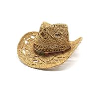 Men & Women's Summer Cowboy Cowgirl Straw Hat Hollow Out Style Foldable Vacation Beach Sun Hat with Wide Brim Roll Up Brim Beach Sunhat Ladies Straw Visor for Holiday Travel Hiking Khaki