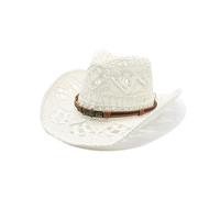 Men & Women's Summer Cowboy Cowgirl Straw Hat Hollow Out Style Foldable Vacation Beach Sun Hat with Wide Brim Roll Up Brim Beach Sunhat Ladies Straw Visor for Holiday Travel Hiking White
