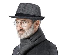 Men Wool Fedora Trilby Hat Church Derby Cap Panama Hat Jazz Gentlemans Hat Classic Stripe Fedora Cap Black Grey for Men Women Wedding Party Talent Show (UK, Alpha, One Size, Grey)