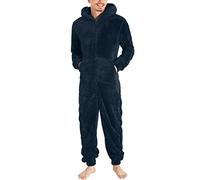 Men Wool Long Sleeve Pajamas Casual Solid Color Zipper Loose Hooded Jumpsuit Pajamas Casual Winter Warm Rompe 1 Piece Suit Fleece On Sleepwear Denim Jumpsuit Men S Mens Winter Jumpsuit