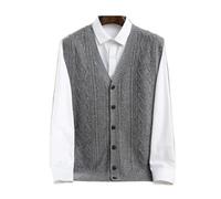 Men Wool Waistcoat Sleeveless Sweater V-Neck Cardigans Twist Flower Cashmere Wool Knitted Vintage Vest Autumn Winter(Gray,XXL)