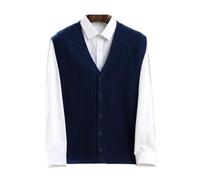 Men Wool Waistcoat Sleeveless Sweater V-Neck Cardigans Twist Flower Cashmere Wool Knitted Vintage Vest Autumn Winter(Blue,L)
