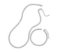 Men Wrist Jewelry Alloy Set 2 Pcs/Set Necklace Bracelet Solid Color Hip Hop Adjustable Length Lobster Style Hollow Out Smooth Silver