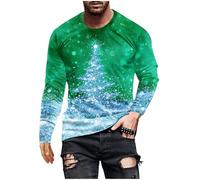 Men Xmas Sweatshirts UK Clearance, Christmas Tree Jumper Long Sleeve Pullover Round Neck Sweater Casual Blouse Novelty Funny Jumpers Party Celebration Event Shirt Festive Tunic Tops Plus Size Green