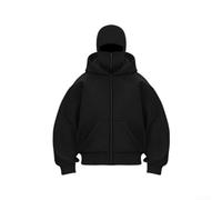 Men Y2K Gothic Harajuku Hoodie Sweatshirt Loose Double Hat Zipper Multi Pocket Streetwear Pullover for Autumn Winter Casual Sports Outdoor Dark Blue Black Gray(2XL Black)
