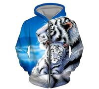 Men Zip Up Hooded Sweatshirt Retro Tiger Fierce Beast 3D Printed Full Zip Hoodie Unisex Long Sleeve Zipper Cardigan Jacket Coats