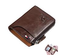 Men Zipper Wallet - Genuine Leather Wallet with Coin Pocket RFID Retro Slim Short Large Capacity Wallet Business Wallet for Men, marrón, Consulte la descripción, See description