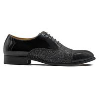 Menâ€™s Black Patent Glossy Lace Up Oxfords Glitter Decor Wedding Dress Shoes [W206-N1-1-BLACK-8UK]