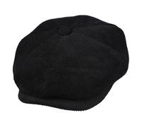 Menâ€™s Cotton Corduroy Newsboy Flat Cap Ivy 8 Panel Heritage Country Peaked Hat [WN1265-BLACK-L]