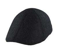 Menâ€™s Country Wool Mix Herringbone Duckbill Flat Cap Gatsby Tweed Six Panel Hat [FL127BLK-BLACK-L/XL]