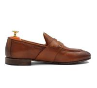 Menâ€™s Soft Italian Penny Loafer Shoes Flexi Real Leather Sole Hand Made in Italy[IT-NAPLES01-BUFFALO-CUOIO-44]