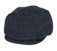 Menâ€™s Wool Blend Tweed Check Newsboy Flat Cap Traditional 8 Panel [WN2160NVY-NAVY-L]