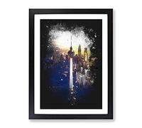 Menara Tower In Kuala Lumpur Paint Splash Modern Framed Wall Art Print, Ready to Hang Picture for Living Room Bedroom Home Office Décor, Black A4 (34 x 25 cm)