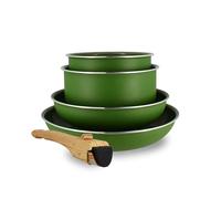 MENASTYL - Removable stackable cookware - Suitable for all heat sources, including induction - PFAS-free non-stick ceramic coating - Colorama range - Olive colour - 2 frying pans + 2 saucepans + 1